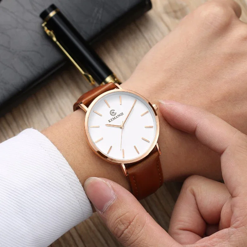 ساعة يد رجالية كوارتز رفيعة لل - مراجعة Leather Watch Band Men وسعره
