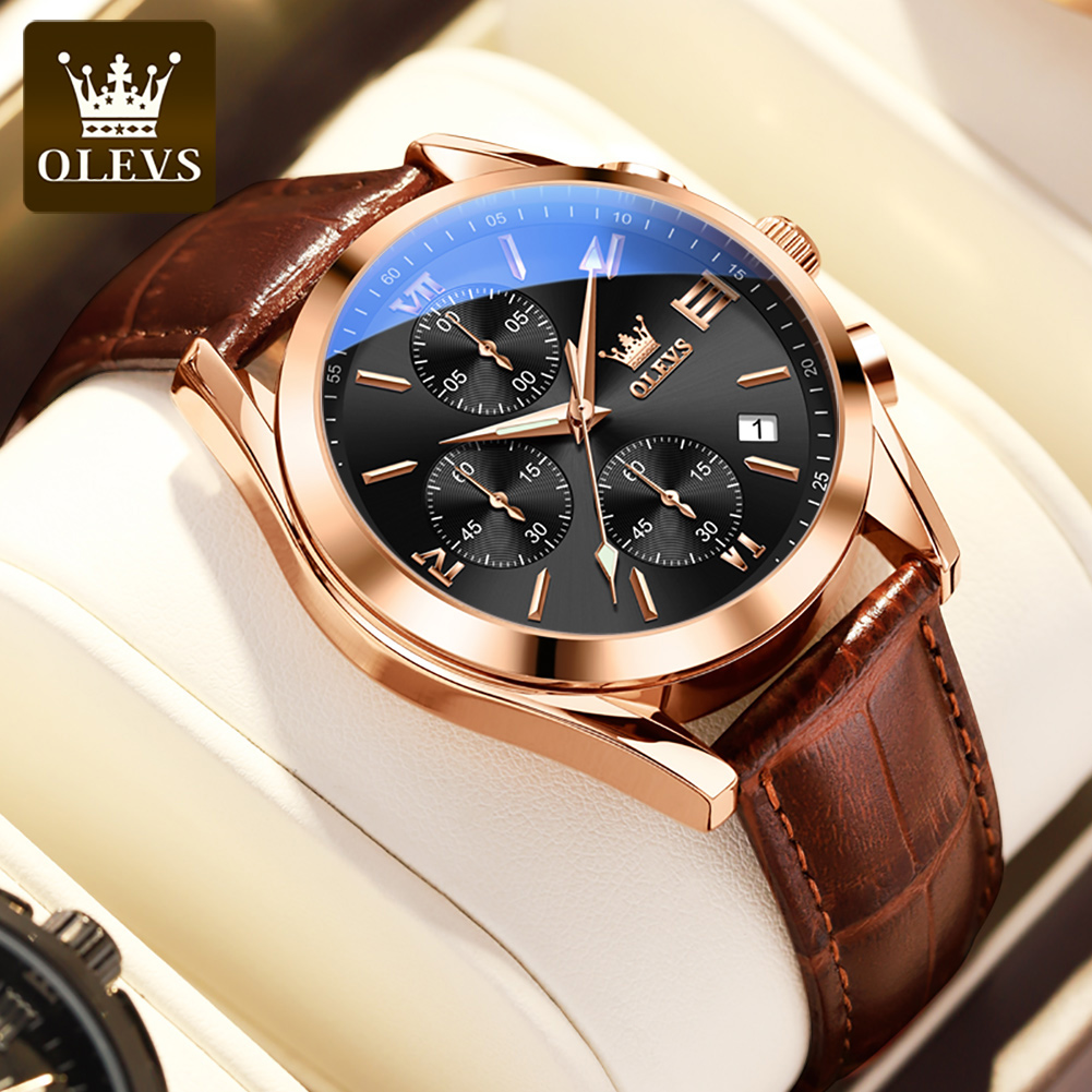 ساعة يد OLEVS 2872 كرونوغراف ك - مراجعة Leather Watch Band Men وسعره