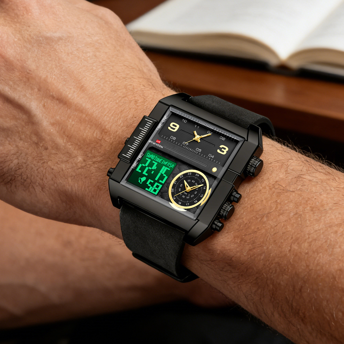 ساعات إلكترونية للرجال مربعة ا - مراجعة Leather Watch Band Men وسعره