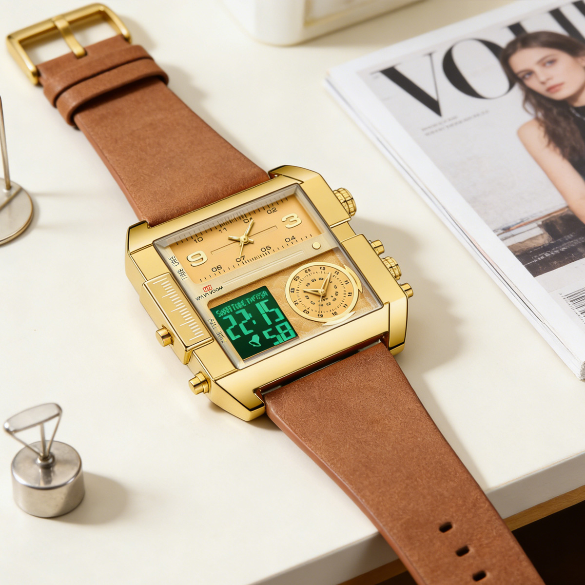 ساعات إلكترونية للرجال مربعة ا - مراجعة Leather Watch Band Men وسعره