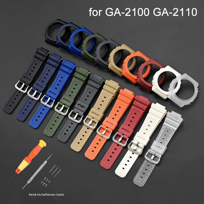 حزام ساعة مطاطي مع إطار وغطاء  - مراجعة Casio Watch G-Shock Ga-2100 وسعره